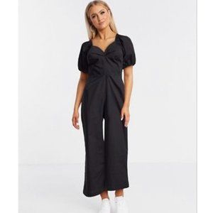 NWOT Monki Nala organic cotton short puff sleeve jumpsuit in black US M